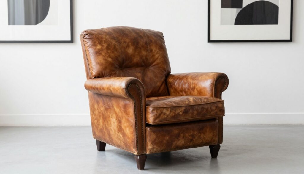 Vintage leather club chair in modern living room