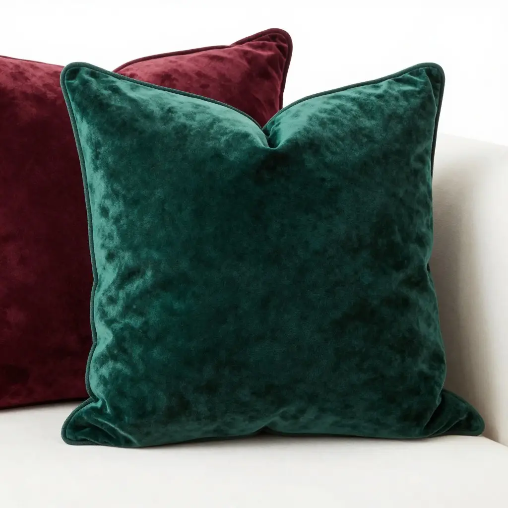 Vintage-style velvet throw pillows in rich jewel tones