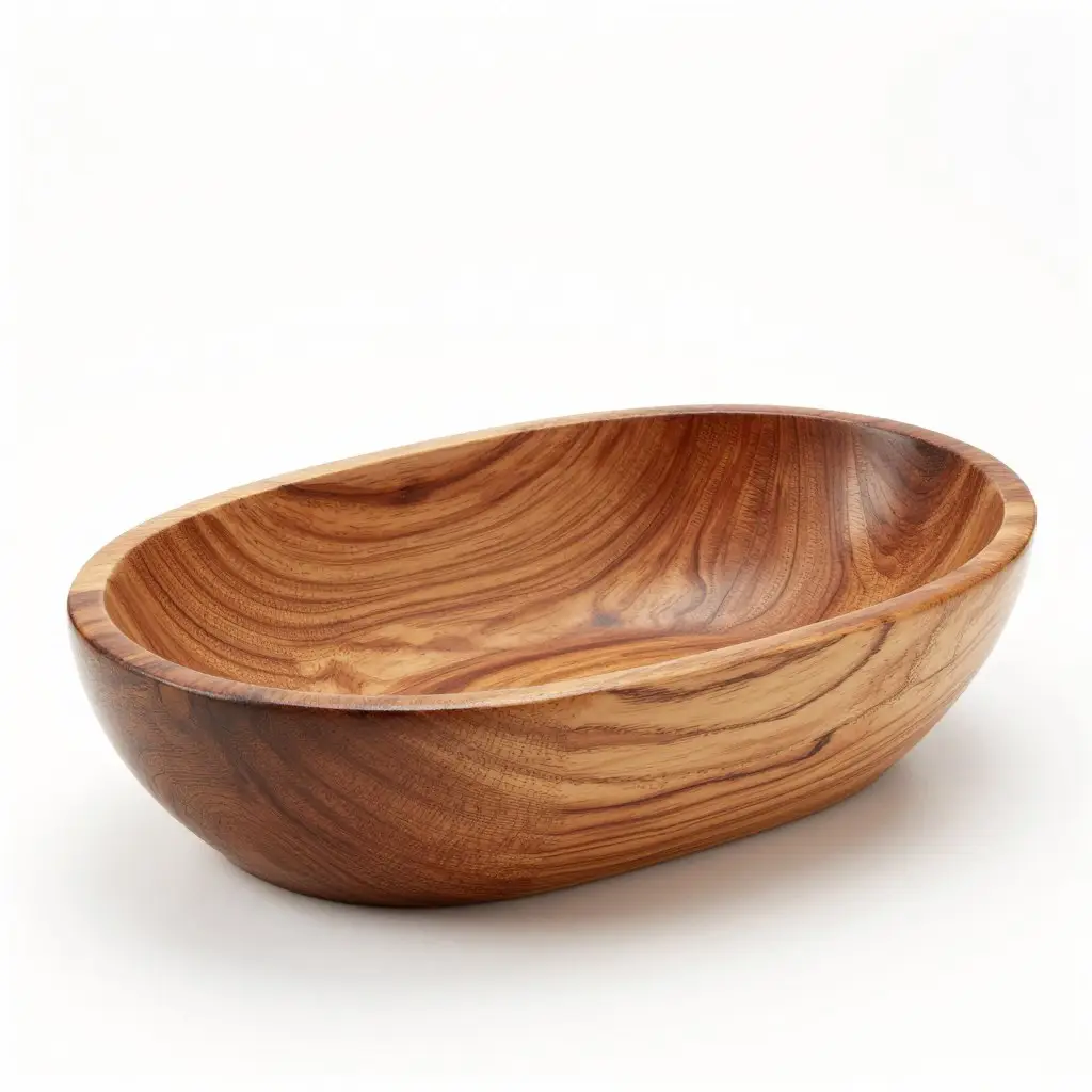 Wooden dough bowl with natural grain and aged finish