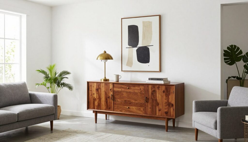 modern living room successfully incorporating vintage furniture with contemporary elements