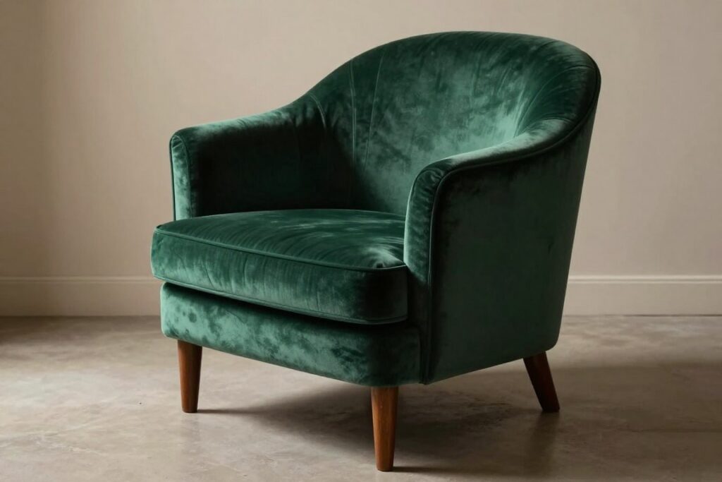 vintage curved velvet armchair in rich jewel tone