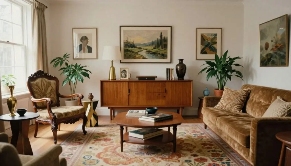 vintage furniture mix showing different eras working together in living room