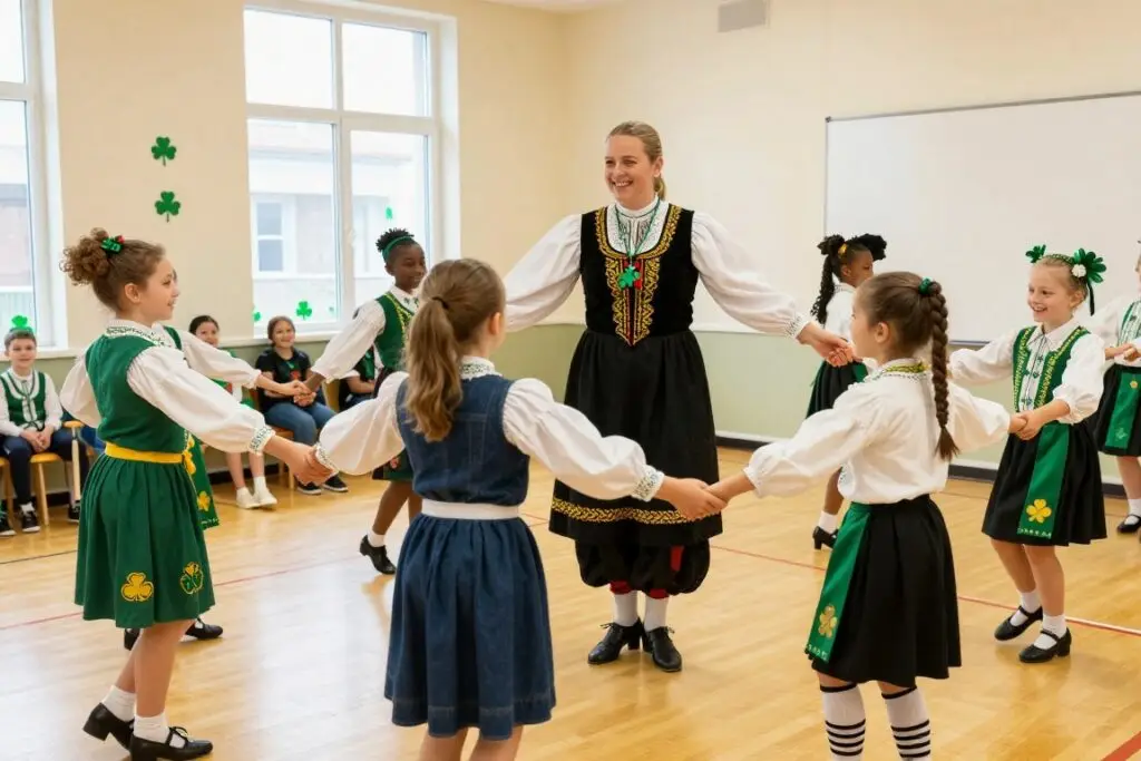Children learning about Irish culture at St. Patrick's Day celebration