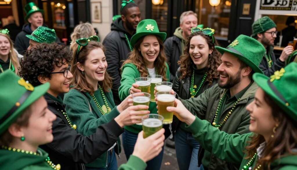Diverse group of people celebrating St. Patrick's Day together