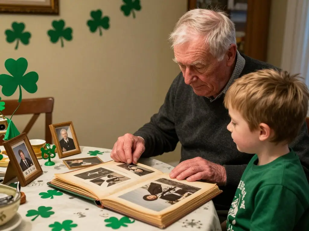 Grandparent teaching grandchild about Irish traditions