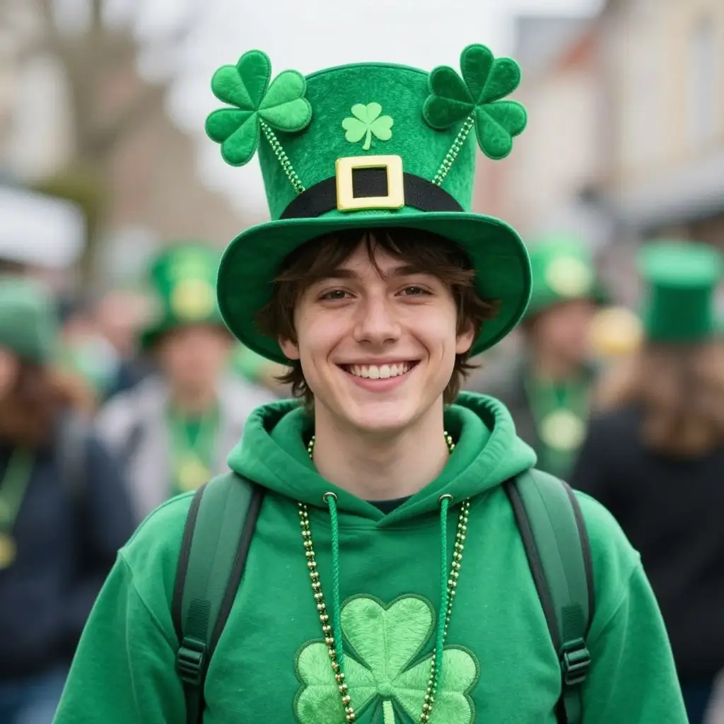 Person wearing traditional green attire for St. Patrick's Day