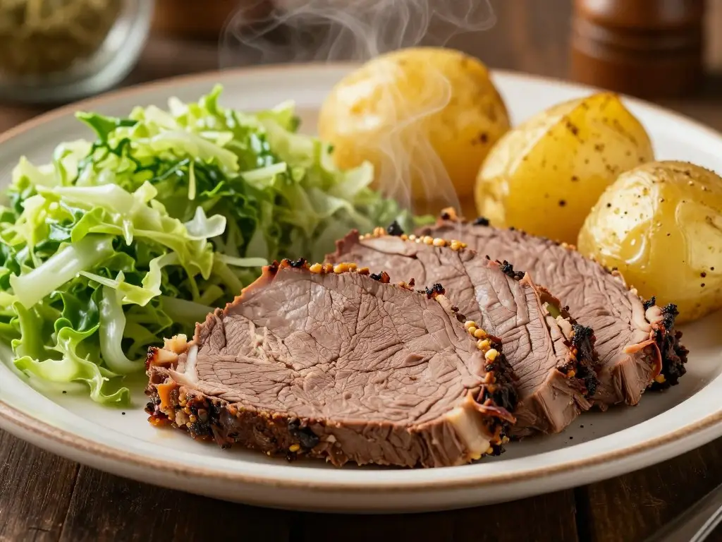 Plate of corned beef and cabbage